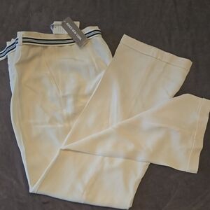 SILK Jones New York Cream Trousers with Navy Striped Detail